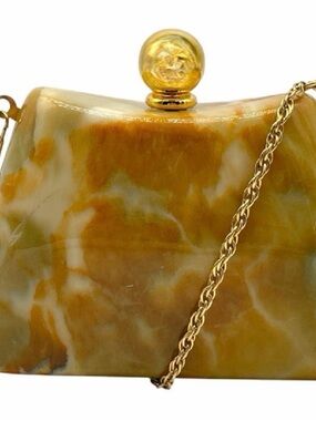 Y&S Handbags Gold Marble Resin Clutch with Shoulder Chain Vintage